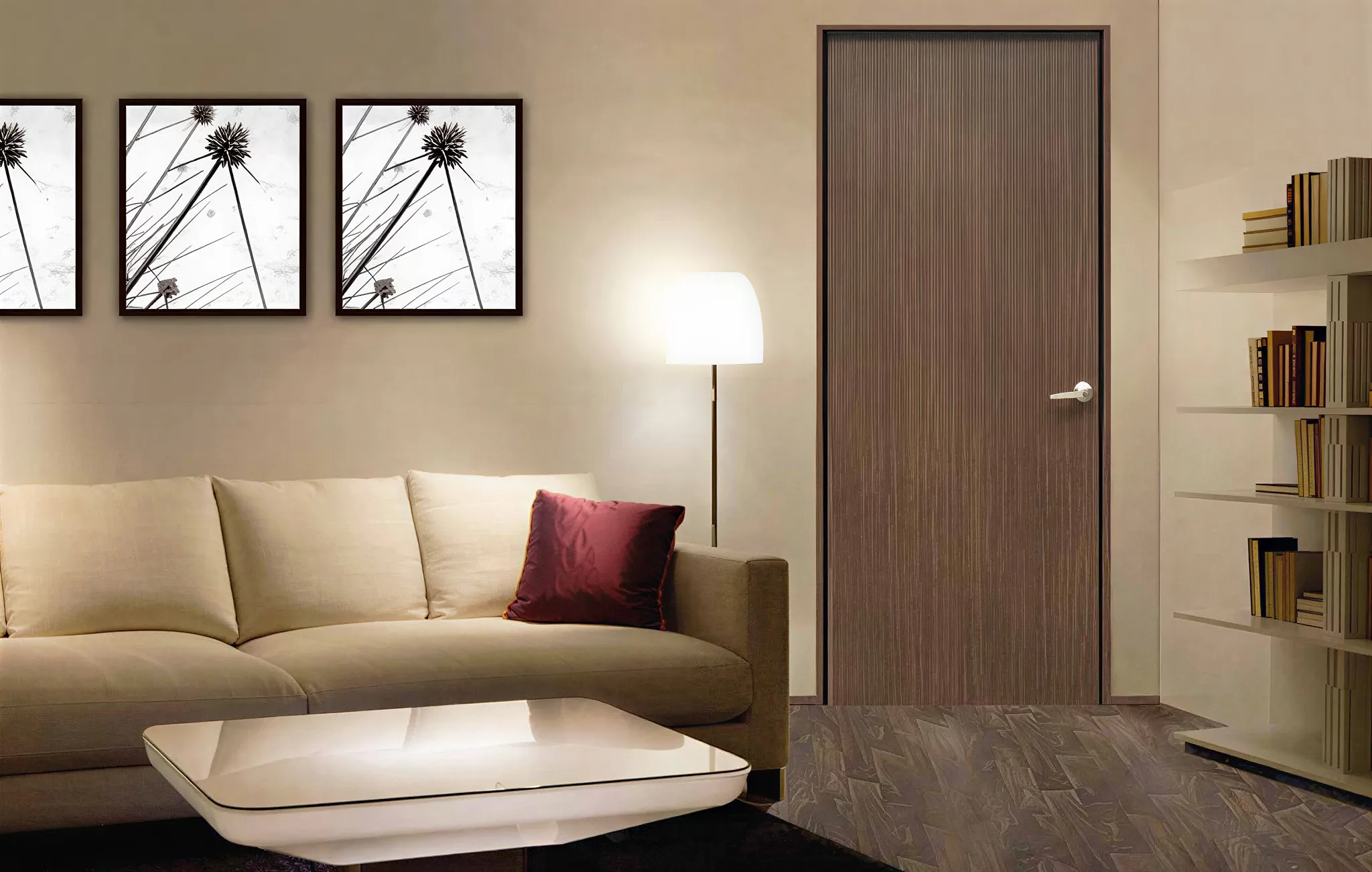 Muestra de puerta prefabricada café claro comercializada por Grupo Dor